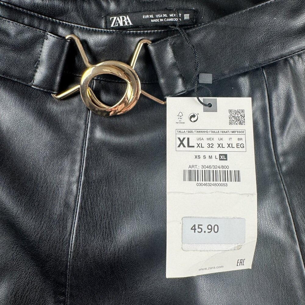 NWT Zara Belted Faux Leather Mini Skirt Black Women's Size XL - Picture 4 of 6